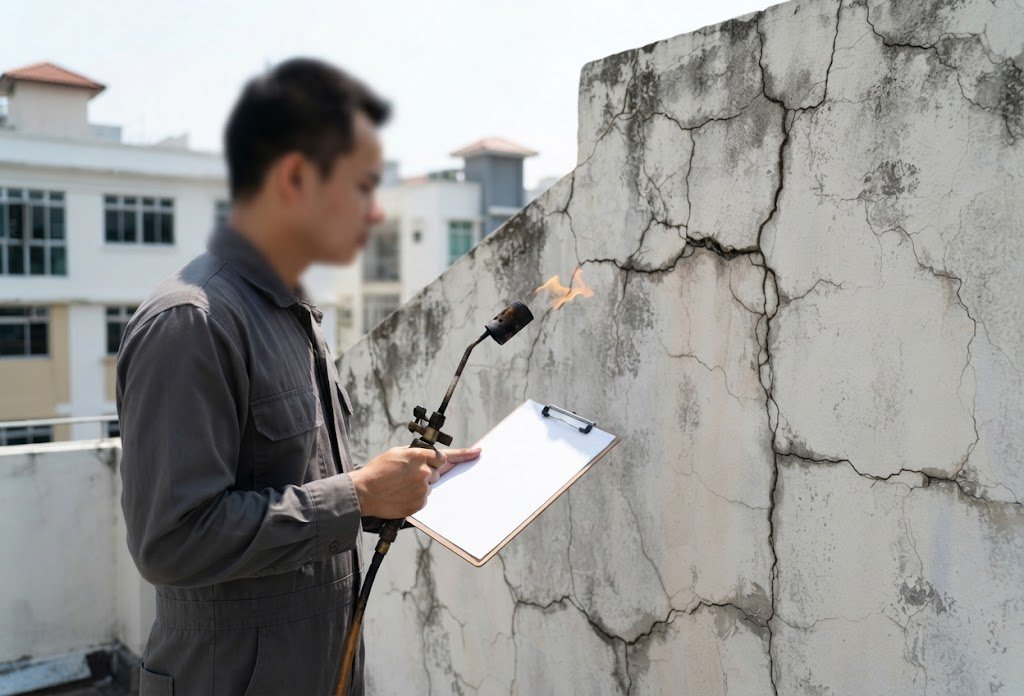 ARM Coating assessing a wall at a Singapore site